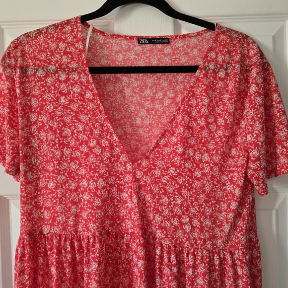 Zara Red Oversized Floral Dress - Picture 3 of 7